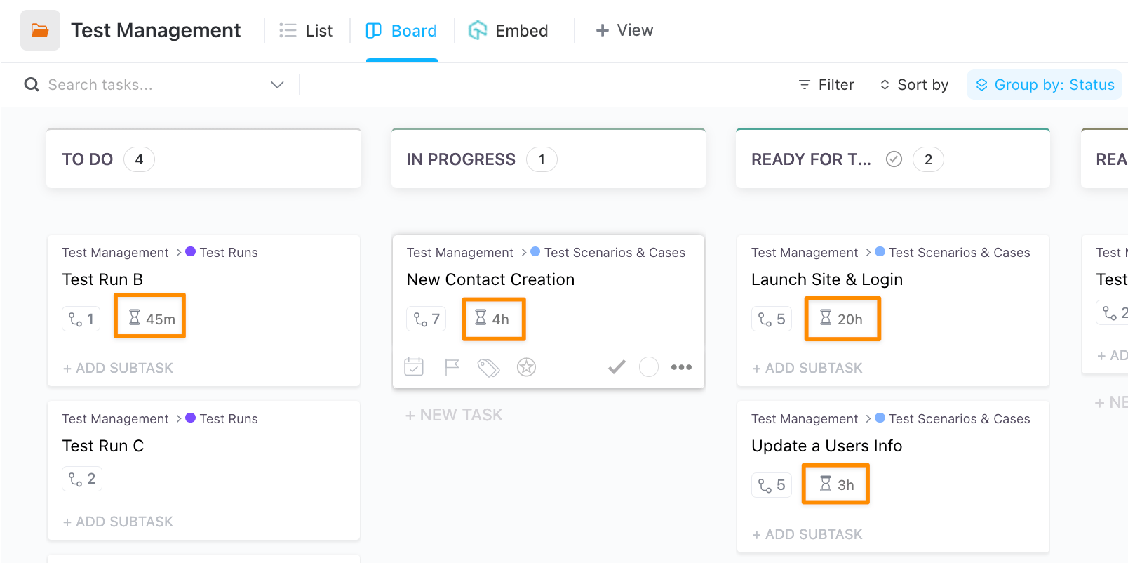 Adicione rastreamento de tempo e estimativas de tempo às tarefas do ClickUp.