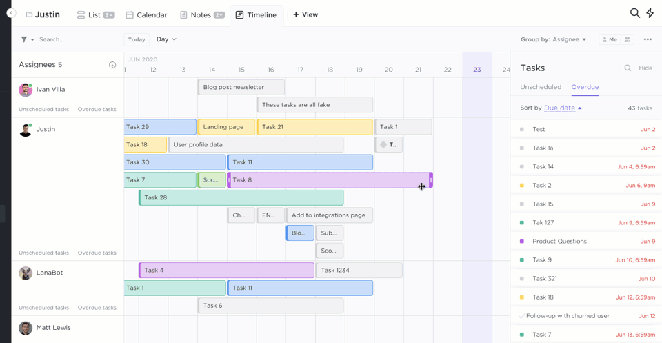 Use a Visualização de Linha do Tempo do ClickUp para atribuir tarefas, alterar datas de vencimento e visualizar cargas de trabalho Use a Visualização de Linha do Tempo do ClickUp para atribuir tarefas, alterar datas de vencimento e visualizar cargas de trabalho