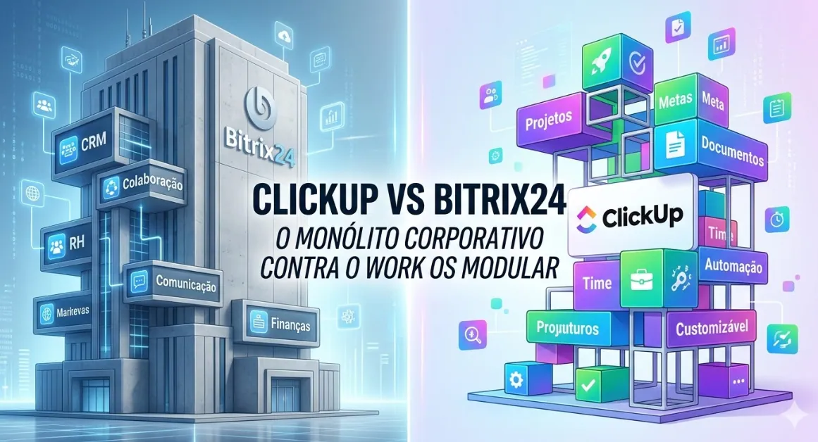 ClickUp vs Bitrix24 O Monólito Corporativo contra o Work OS Modular
