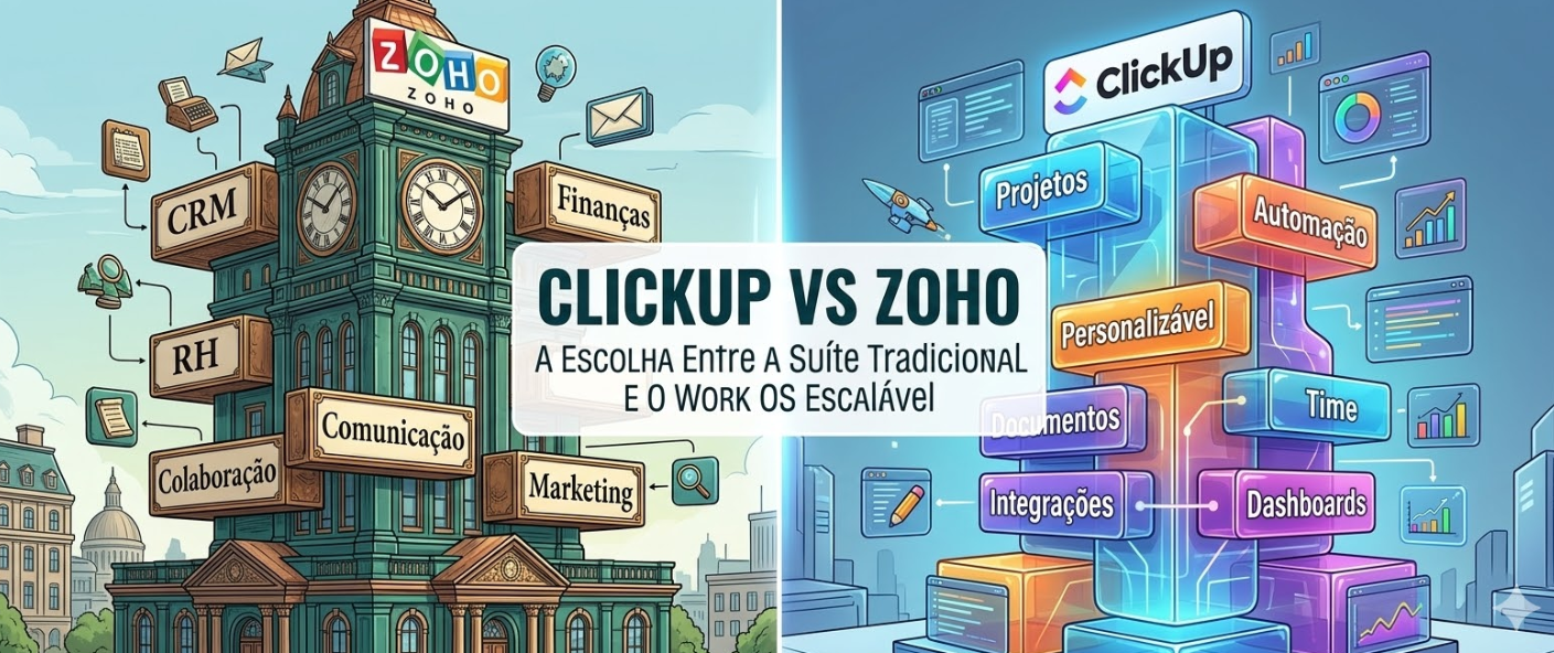 ClickUp vs Zoho: A Escolha Entre a Suíte Tradicional e o Work OS Escalável