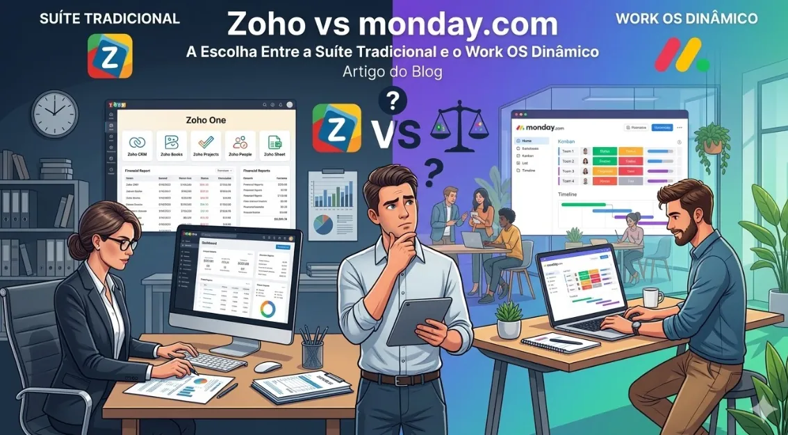 Zoho vs monday.com A Escolha Entre a Suíte Tradicional e o Work OS Dinâmico