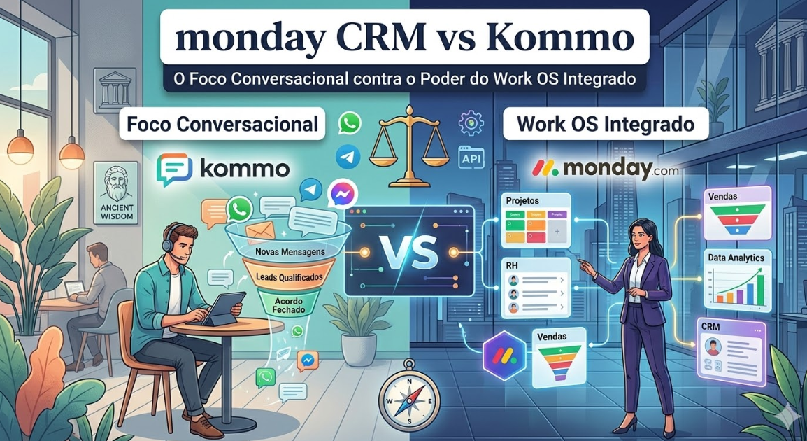 monday CRM vs Kommo: O Foco Conversacional contra o Poder do Work OS Integrado